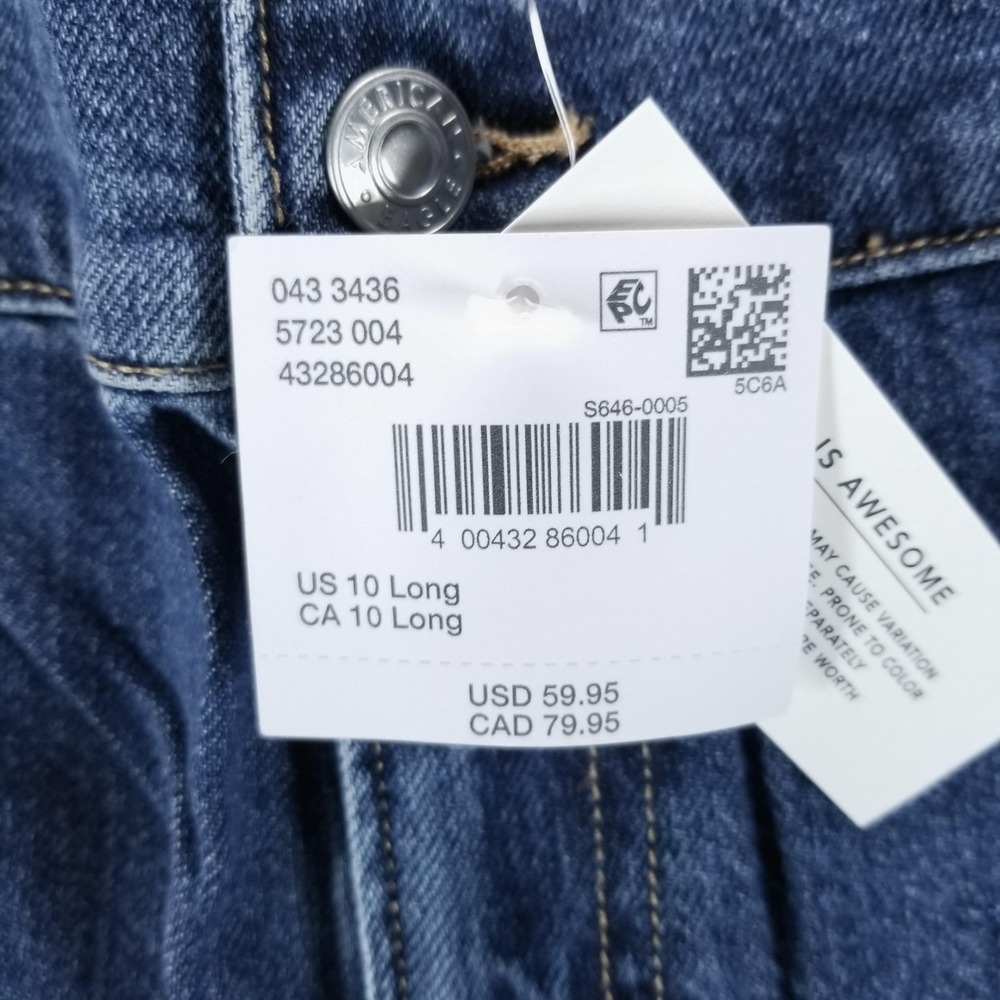 American Eagle Jeans Womens 10 Long Blue Baggy Barrel Low Rise Strigid - Picture 4 of 12
